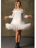 Ivory Tulle Mini Party Dress With Ruffles